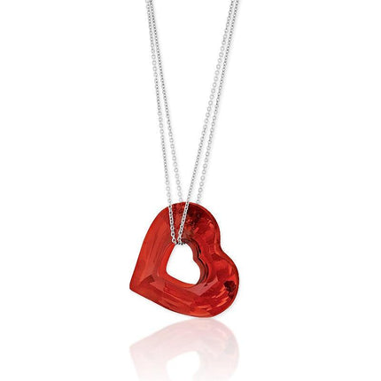 Sterling Silver Red Open Heart Swarovski Necklace ,