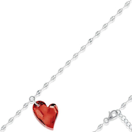 Sterling Silver Red Swarovski Crystal Heart Bracelet, 7" ,