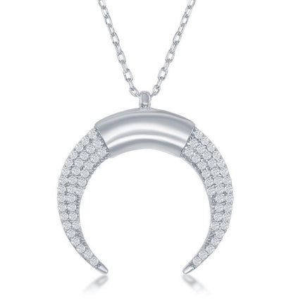 Sterling Silver Reversed Horn Cubic Zirconia Necklace ,