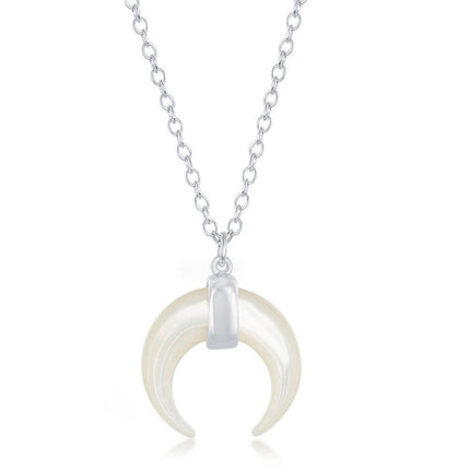 Sterling Silver Reversed Mother of Pearl Horn Necklace ,