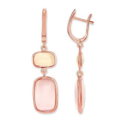 Sterling Silver RG Champagne and Sakura Pink Cat's Eye Earrings ,