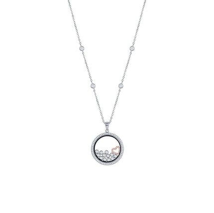 Sterling Silver RG Floating Heart & Round CZ's in a Disc Necklace ,