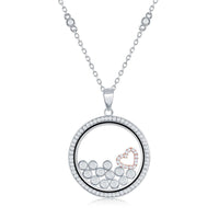 Sterling Silver RG Floating Heart & Round CZ's in a Disc Necklace ,