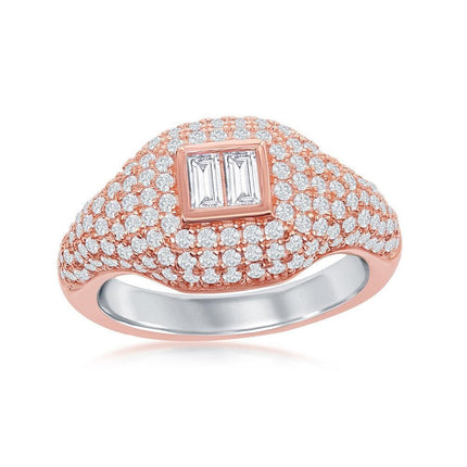 Sterling Silver RG Micro Pave Center Baguette Ring, Size 8 ,