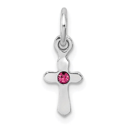 Sterling Silver RH Plated Child's Preciosca Crystal Oct Cross Pendant ,