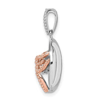 Sterling Silver Rhod-plated & Rose-tone Heart & Wings w/Vibrant CZ Pendant ,