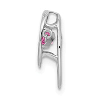 Sterling Silver Rhodium Pink CZ Birthstone Vibrant Chain Slide ,