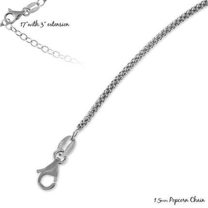 Sterling Silver Rhodium Plated 1.5mm Popcorn Chain ,