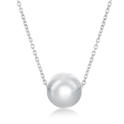 Sterling Silver Rhodium Plated 10mm Bead Necklace ,