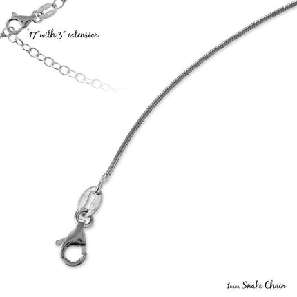 Sterling Silver Rhodium Plated 1mm Snake Chain ,