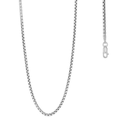 Sterling Silver Rhodium Plated 2.6mm Round Box Chain, 22" ,