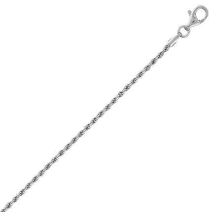 Sterling Silver Rhodium Plated 2mm Rope Chain, 18" ,