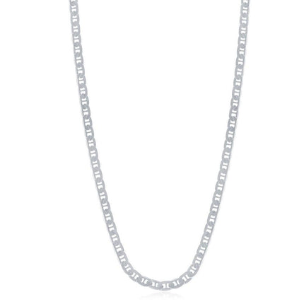 Sterling Silver Rhodium Plated 3.5mm Flat Marina Chain, 24" ,