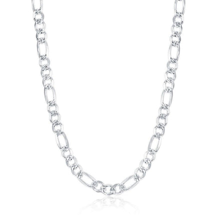 Sterling Silver Rhodium Plated 6.2mm Pave Figaro Chain, 24" ,