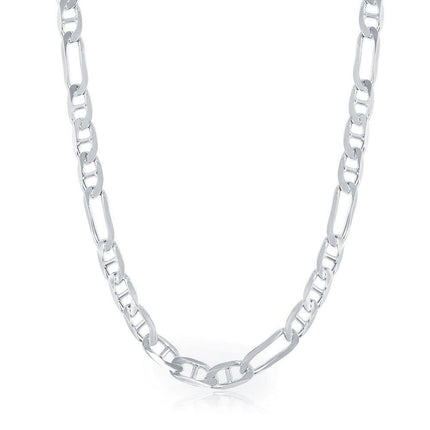 Sterling Silver Rhodium Plated 6mm Figaro Gucci Chain, 24" ,