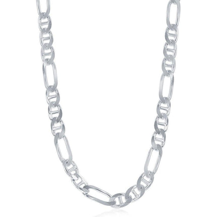 Sterling Silver Rhodium Plated 7.3mm Figaro Gucci Chain, 24" ,