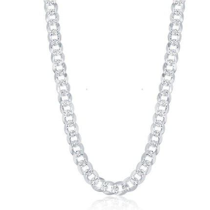 Sterling Silver Rhodium Plated 7.3mm Flat Cuban Chain, 24" ,