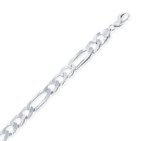 Sterling Silver Rhodium Plated 7.5mm Figaro Chain, 22" ,