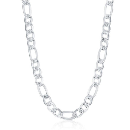 Sterling Silver Rhodium Plated 7.8mm Pave Figaro Chain, 24" ,