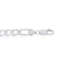 Sterling Silver Rhodium Plated 7.8mm Pave Figaro Chain, 24" ,
