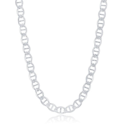 Sterling Silver Rhodium Plated 7mm Pave Marina Chain, 24" ,