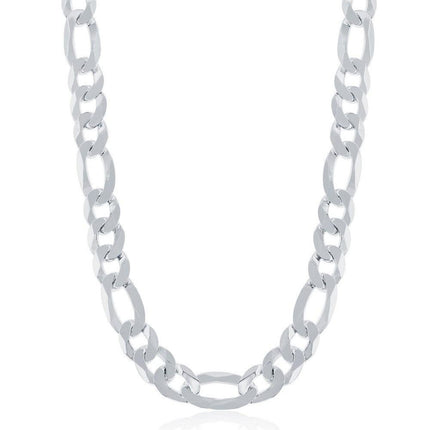 Sterling Silver Rhodium Plated 8.6mm Figaro Chain, 8 ,