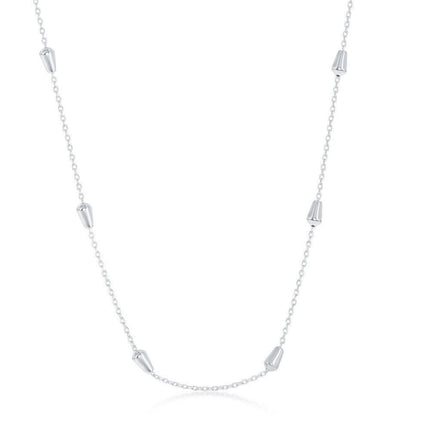Sterling Silver Rhodium Plated Bullet Beaded Chain, 16" ,
