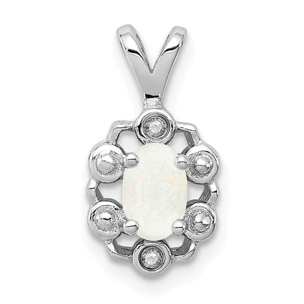 Sterling Silver Rhodium-plated Created Opal & Diam. Pendant ,