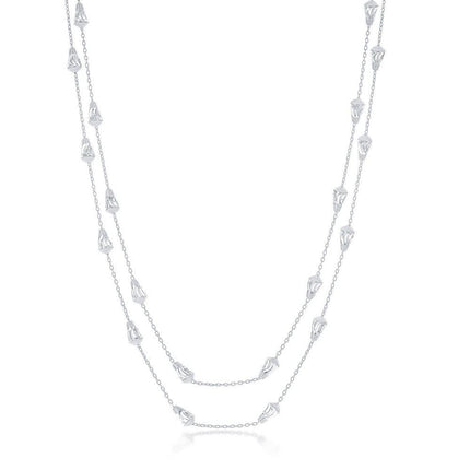 Sterling Silver Rhodium Plated Diamond-Cut Bullet Beads Chain ,