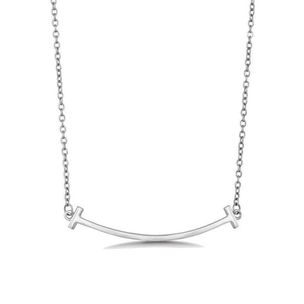 Sterling Silver Rhodium Plated Double T Curved Bar Necklace ,
