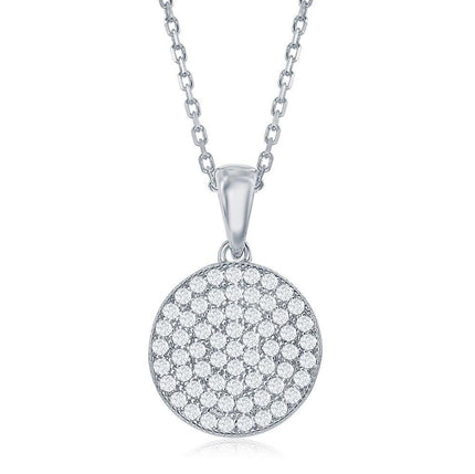 Sterling Silver Rhodium Plated Flat Micro Pave Pendant ,