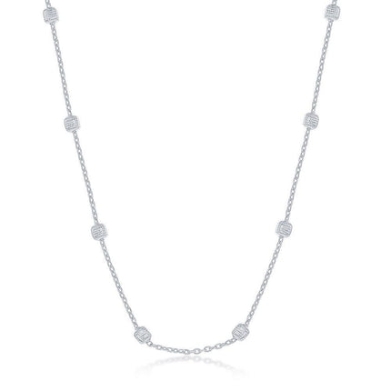 Sterling Silver Rhodium Plated Grid Square Beaded Chain, 20" ,