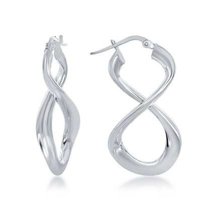 Sterling Silver Rhodium Plated Large Script Infinity Design Earrings ,