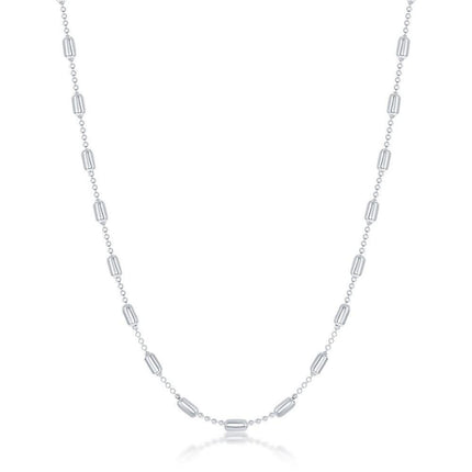 Sterling Silver Rhodium Plated Long Bead Chain, 20" ,