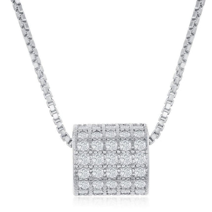 Sterling Silver Rhodium Plated Micro Pave Rod Necklace ,