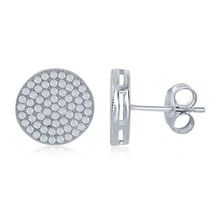 Sterling Silver Rhodium Plated Micro Pave Stud Earrings ,