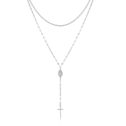 Sterling Silver Rhodium Plated Mirror and Mariner Rosary Chain ,