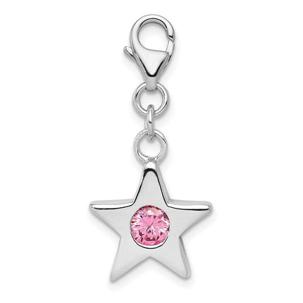 Sterling Silver Rhodium-plated October CZ Birthstone Star Charm ,