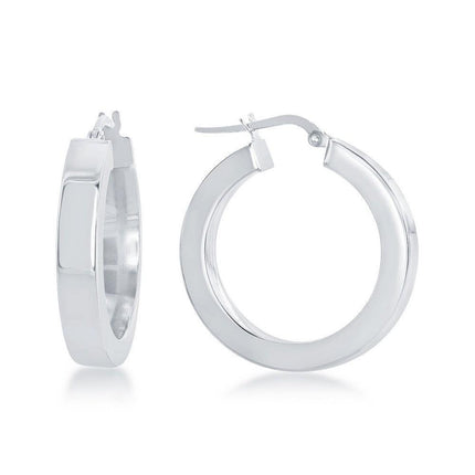 Sterling Silver Rhodium Plated Square Hollow Hoop Earrings ,