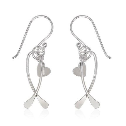 Sterling Silver Ribbon with Dangling Heart Earrings ,