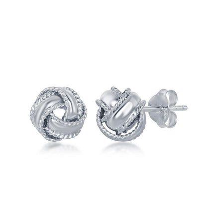 Sterling Silver Rope Border Love Knot Stud Earrings ,