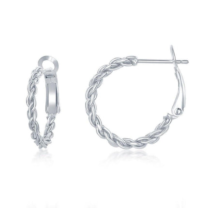 Sterling Silver Rope Design Hoop Earrings, 20 mm ,
