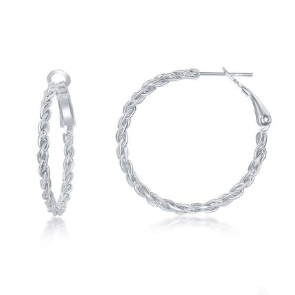 Sterling Silver Rope Design Hoop Earrings, 30 mm ,