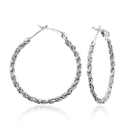 Sterling Silver Rope Design Hoop Earrings, 35 mm ,
