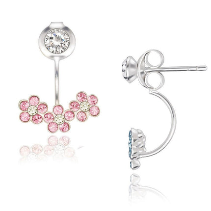 Sterling Silver Rose Crystal Flower Back Earrings ,