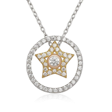 Sterling Silver, Rose Gold and Gold Tone CZ Necklace ,
