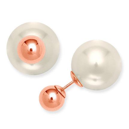 Sterling Silver Rose Gold Bead Pearl Back Earrings ,