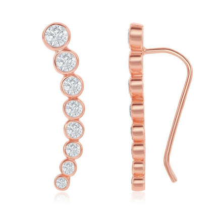 Sterling Silver Rose Gold Climber Style CZ Earrings ,