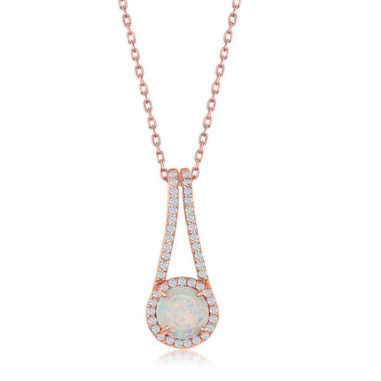 Sterling Silver Rose Gold CZ Halo Long Pendant ,