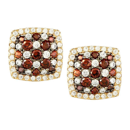 Sterling Silver Rose Gold Garnet CZ Pave Earrings ,